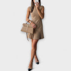 Elowen - Military-Inspired Patchwork Mini Dress with High Collar